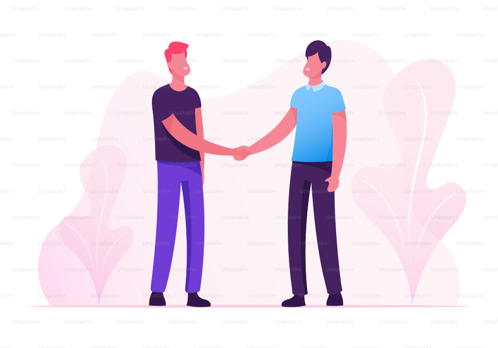 Good Deal Concept. Business Partners Men Handshaking. Businesspeople Meeting for Project Discussion, Shaking Hands Agreement during Negotiation. Corporate Partnership Cartoon Flat Vector Illustration