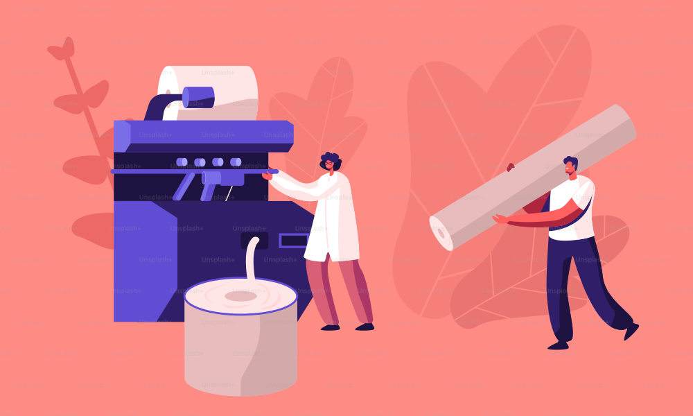 Modern Textile Factory Working. Automated Machine for Yarn Producing. Manufacturing of Cotton Fibers Wrapping Machine Screwed on Big Shaft. Plant Machinery, Equipment. Cartoon Flat Vector Illustration