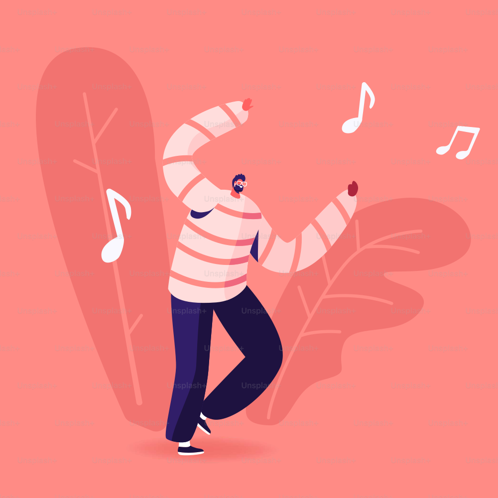 Mobile Music Application Concept. Young Man Dancing Sparetime and Active Lifestyle, Male Character Spend Time Moving Body at Disco Dance. Leisure or Hobby Movement Cartoon Flat Vector Illustration