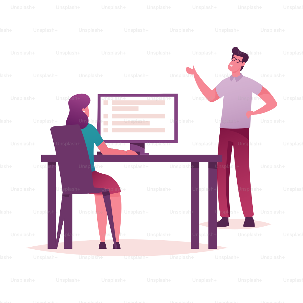 Colleagues Organize Priorities, Teamwork, Brainstorming Working Process in Office. Business People Characters Team Communicating at Workplace for Solving Work Problem. Cartoon Vector Illustration