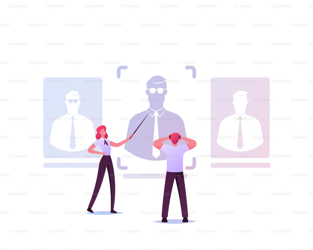 Businesspeople Characters Learning Client or Competitor Profile. KYC or Know Your Customer, Performance Management Concept, Business Verifying of Clients Identity. Cartoon People Vector Illustration