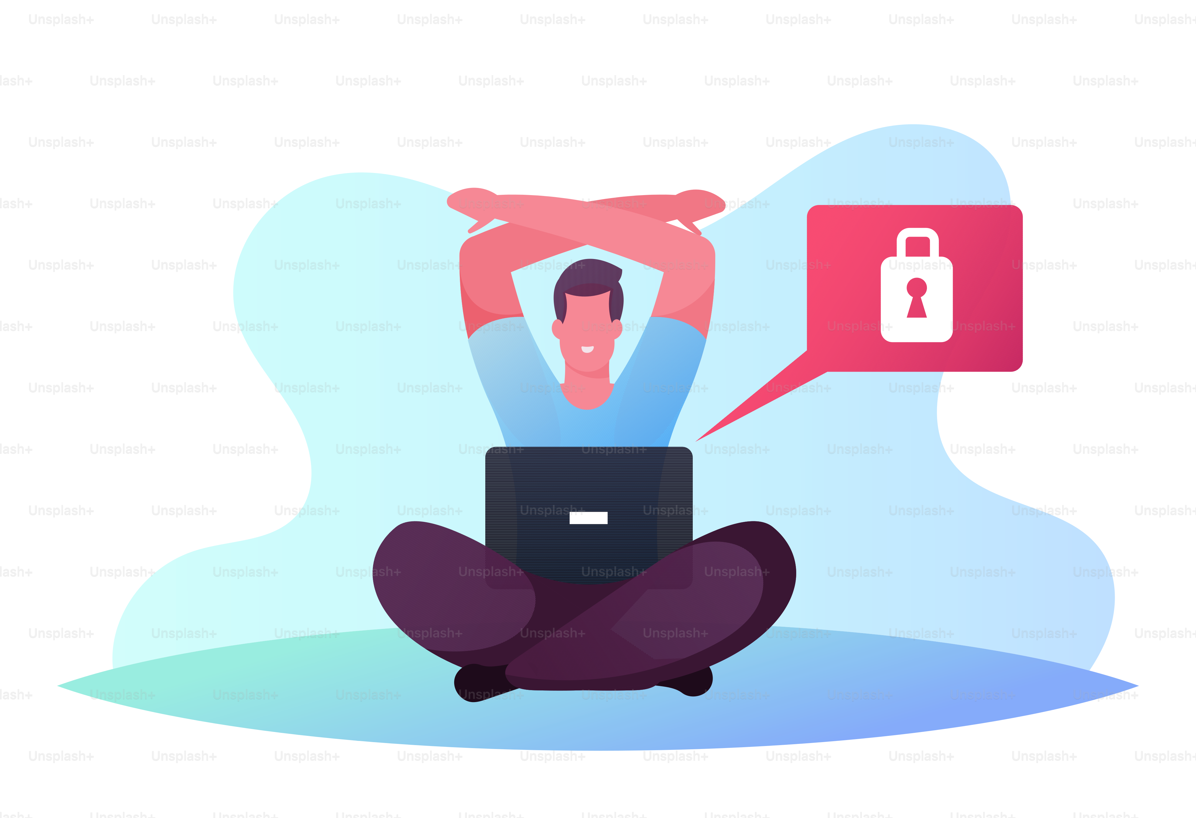 Digital Detox, Information Ecology, Staying Away from Online Communication. Male Character with Laptop Gadget and Lock Sign Deleting Account or Profile from Social Network. Cartoon Vector Illustration