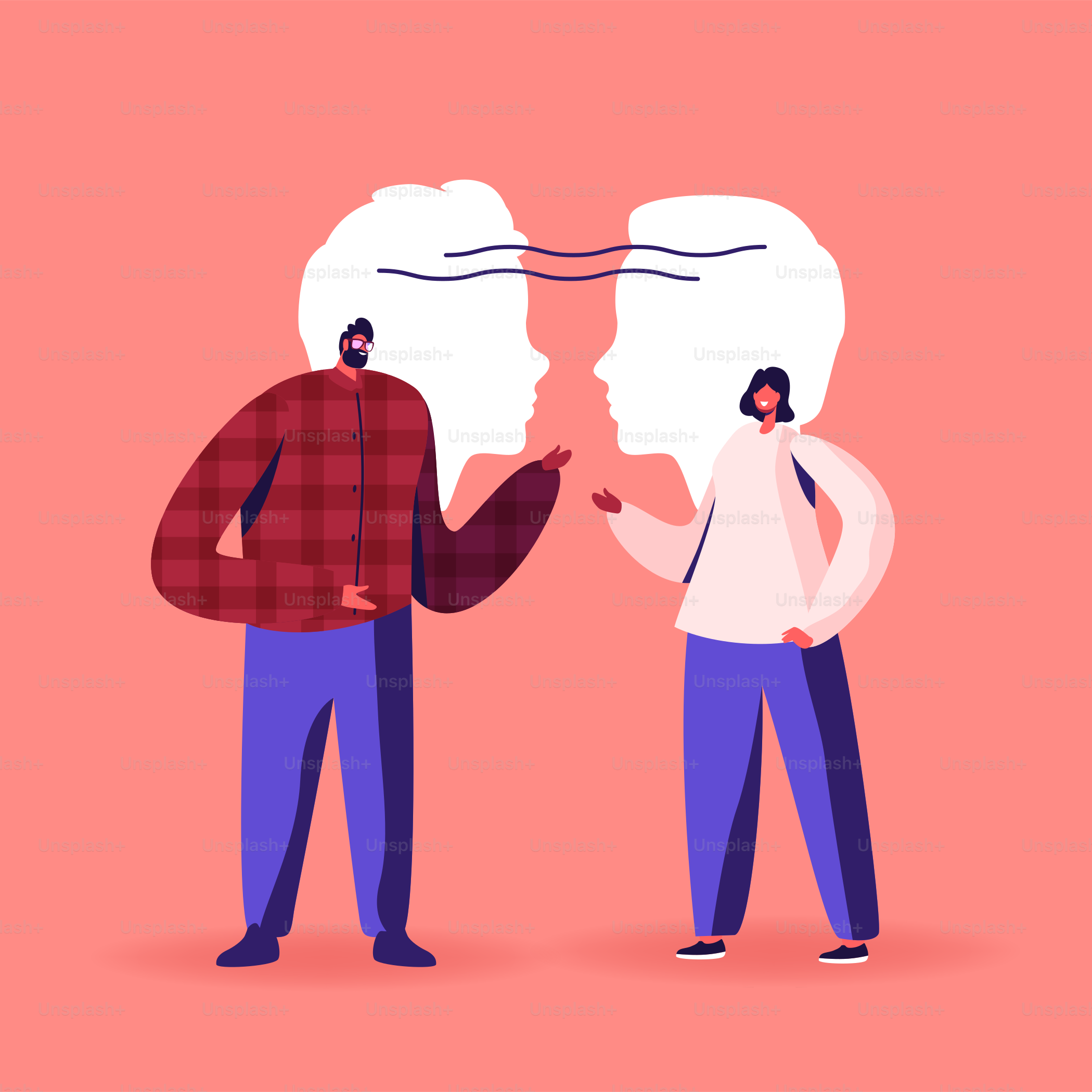 Empatía, habilidades de comunicación, mente abierta, concepto de inteligencia emocional. Razonamiento, persuasión, personajes masculinos y femeninos amigables charlando, comunicándose, apoyando. Ilustración vectorial de personas de dibujos animados