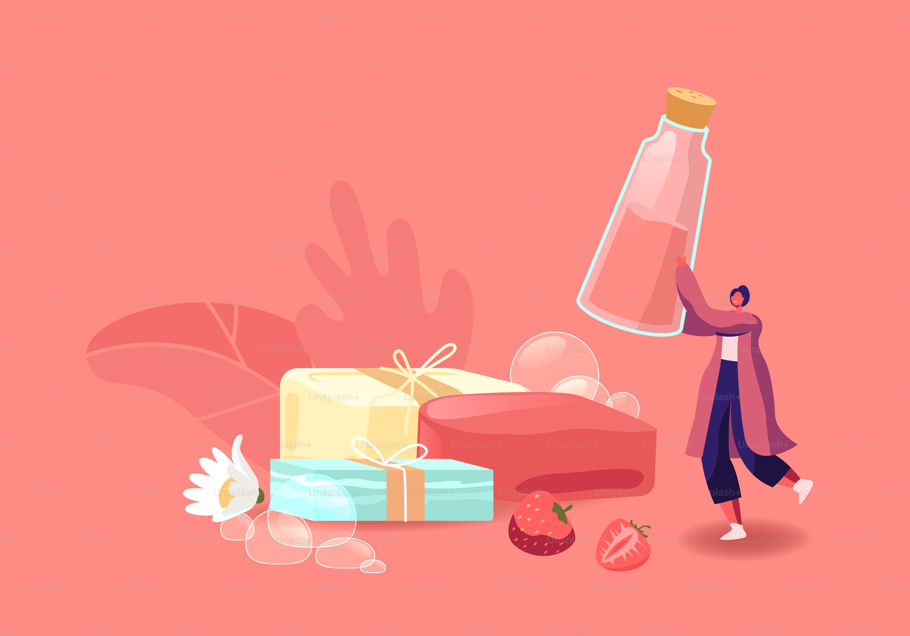 Body Care Lather Producing, Creative Hobby, Workshop. Tiny Female Character Making Decorative Composition of Handmade Soap Bars Prepare Gift or for Market Selling. Cartoon Vector Illustration