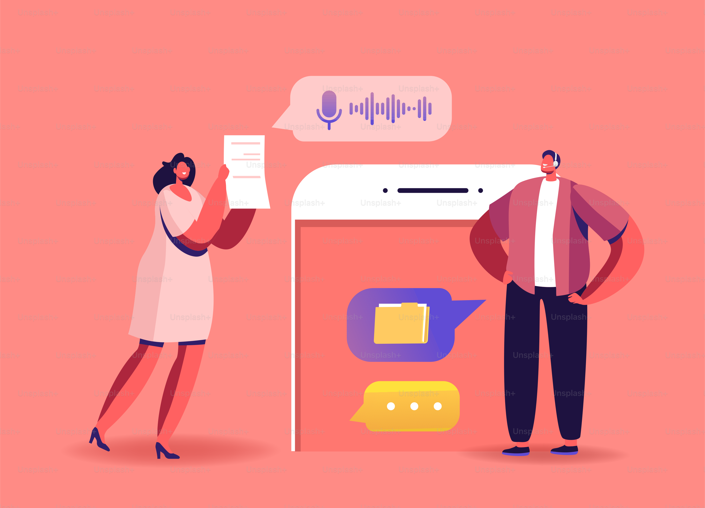 Online Briefing, Teamwork. Business Characters, Office Employees Speak on Video Call with Remote Colleague. Workers Chat by Webcam on Conference with Coworker. Cartoon People Vector Illustration
