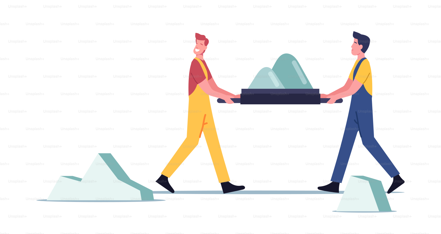 Builders in Uniform Carry Ruined Debris on Stretcher. Workers Male Characters Demolish Building, Working on Construction Site Remove Dust and Litter. Cartoon People Vector Illustration