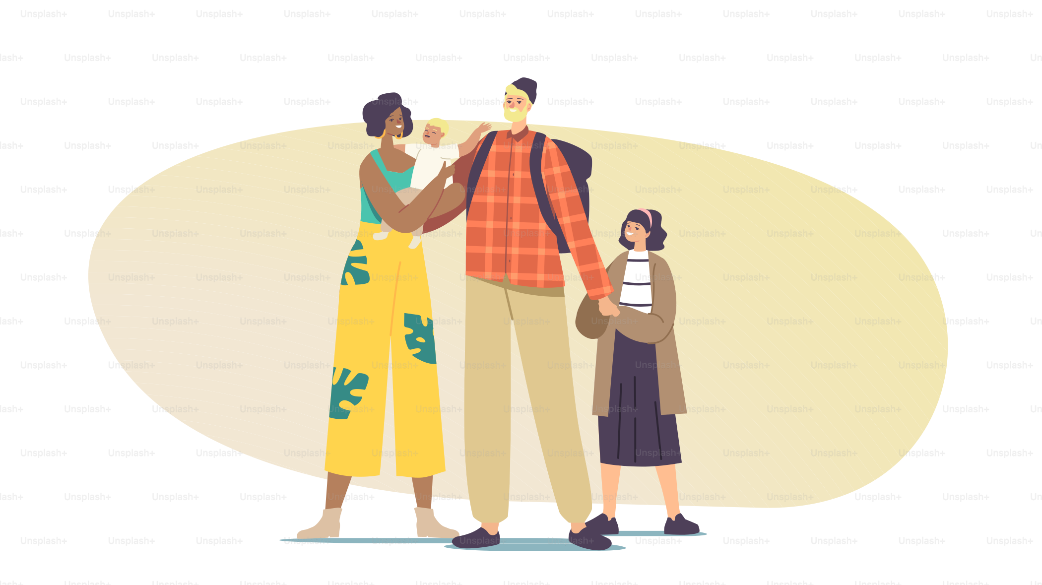 Genitori e figli interrazziali. Personaggi multiculturali e multirazziali di  famiglia felice: padre caucasico, madre afroamericana e figli misti che si  tengono per mano. Illustrazione vettoriale di Personaggi dei Cartoni Animati  vettoriale –, image size:3000x1684