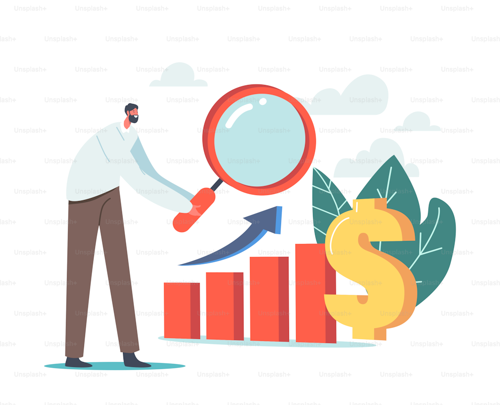 Business Character Analysing Investment Strategies and Portfolio Concept. Analysis of Capital Investment, Plan to Growth Financial Income from Stock and Funds. Cartoon People Vector Illustration