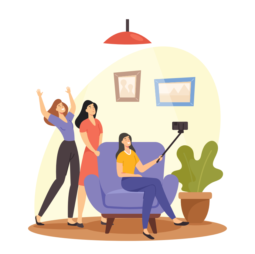 Konsep Persahabatan. Perusahaan teman gadis bahagia bersenang-senang membuat selfie di smartphone. Karakter pacar menghabiskan waktu bersama memotret untuk ingatan yang lama. Ilustrasi Vektor Orang Kartun