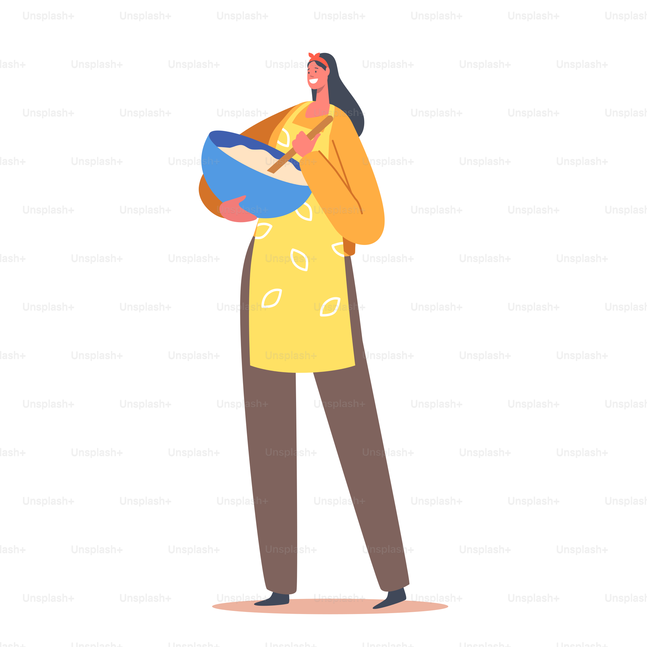 Woman Mixing Dough in Bowl, Single Female Character Cooking Bakery, Pastry or Bread Isolated on White Background. Mother, Housewife, Chef Trying New Recipe. Cartoon People Vector Illustration