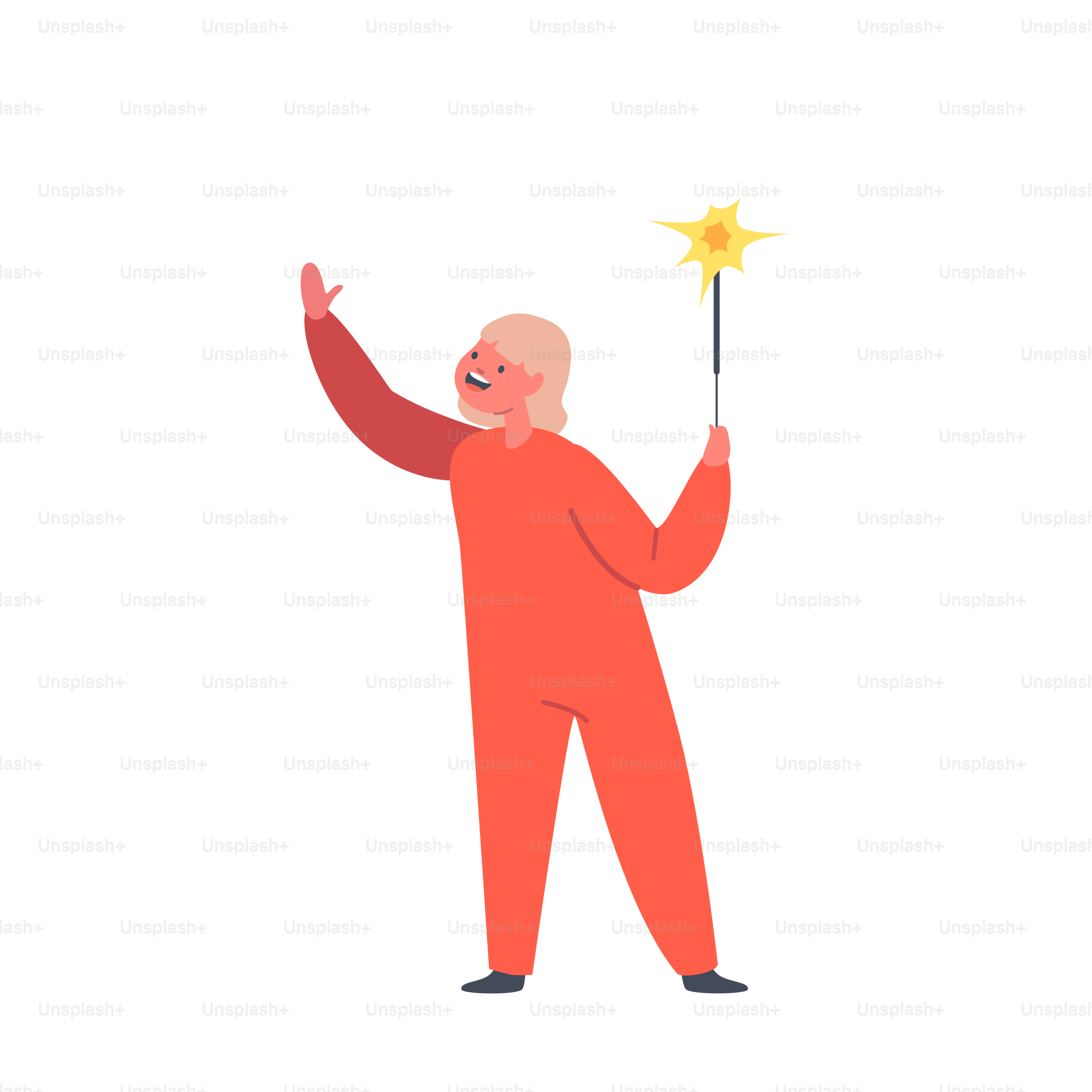 Little Baby with Burning Sparkler in Hands Isolated on White Background. Happy Child Character Celebrate Christmas or New Year, Fun and Recreation with Fireworks. Cartoon People Vector Illustration