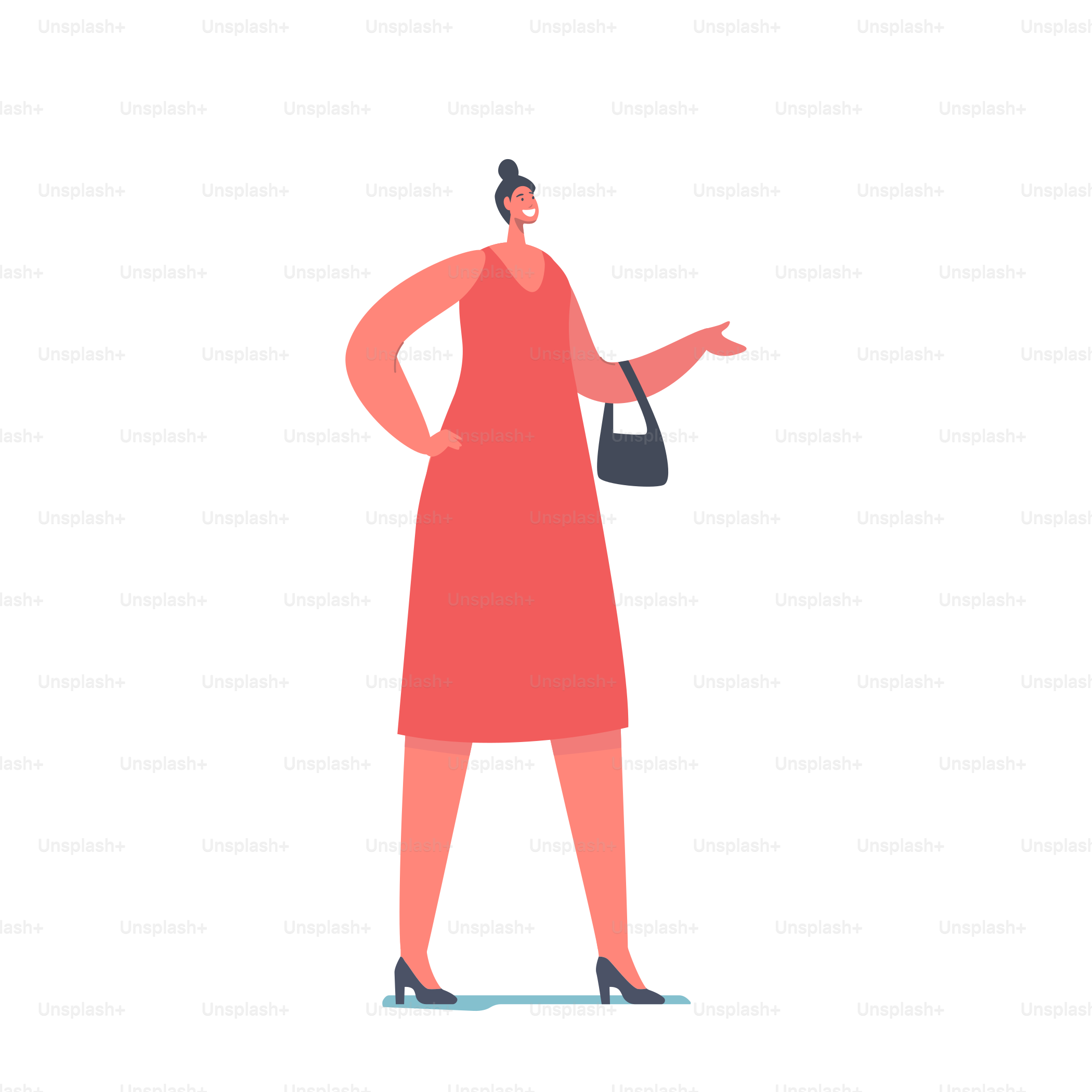 Stylish Girl with Hairstyle Wear Trendy Outfit Red Dress and Black Handbag. Fashion Trend for Women Style, Lady in Fashionable Clothes, Apparel Collection for Girls. Cartoon People Vector Illustration