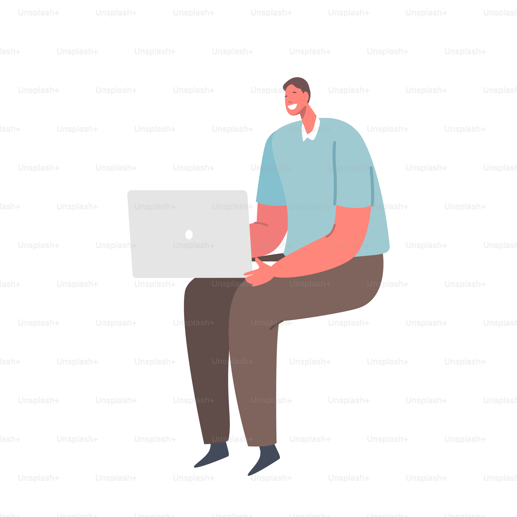 Jeune homme étudiant se prépare aux examens, travail sur le personnage masculin sur ordinateur portable isolé sur fond blanc. Enseignement en ligne à distance, apprentissage électronique, livres électroniques, examens. Illustration vectorielle de bande dessinée