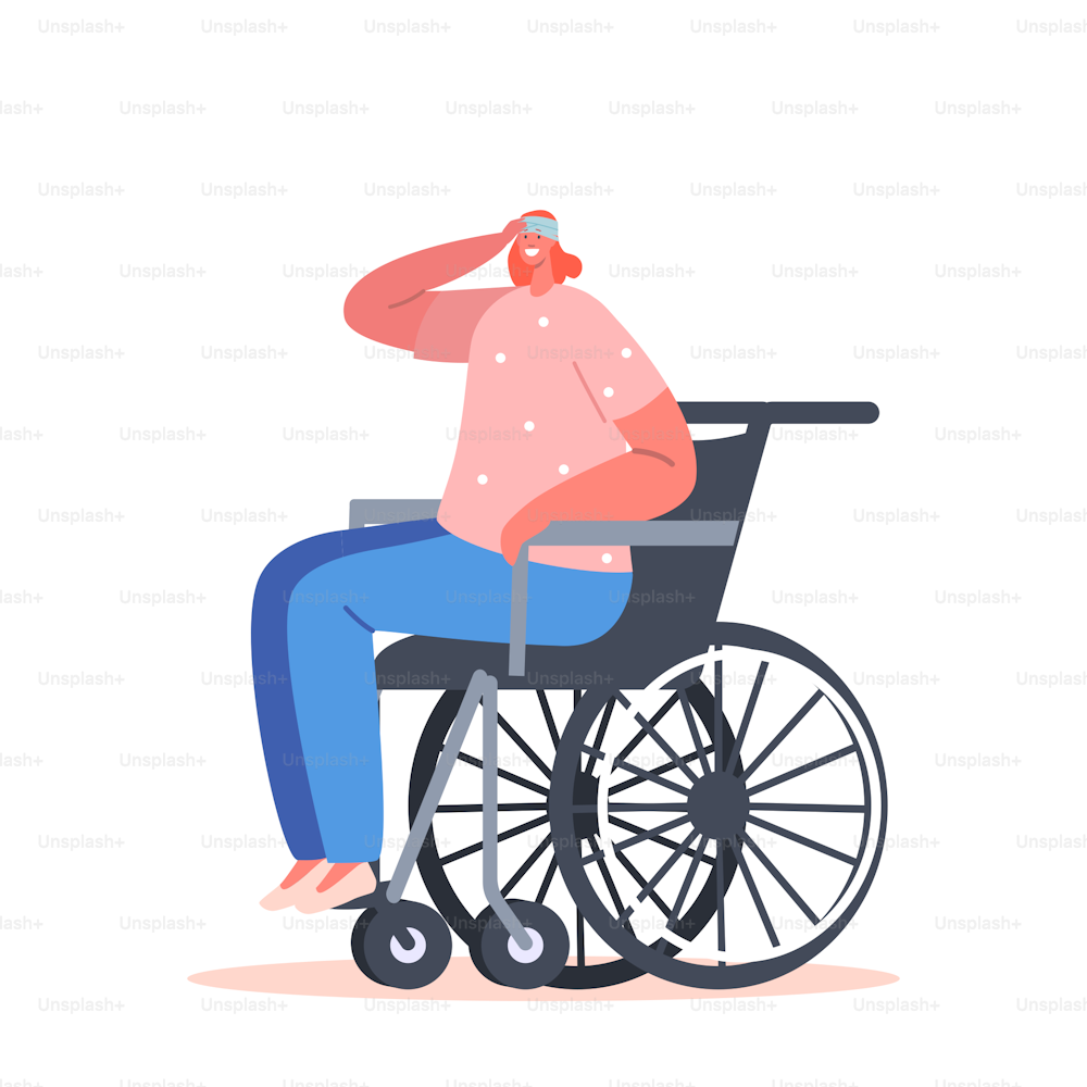 Young Disabled Woman Sitting on Wheelchair Isolated on White Background. Character Disability, Paralyzed Handicapped Person, Injury Rehabilitation, Spare Time. Cartoon People Vector Illustration
