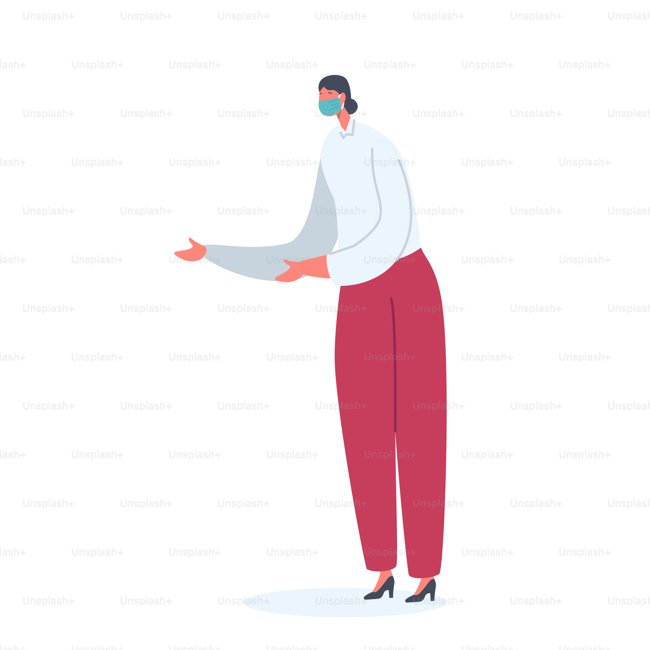 Woman in Protective Medical Face Mask. Female Character Wear Protection from Virus, Urban Air Pollution, Smog, Vapor, Pollutant Gas Emission Isolated on White Background. Cartoon Vector Illustration