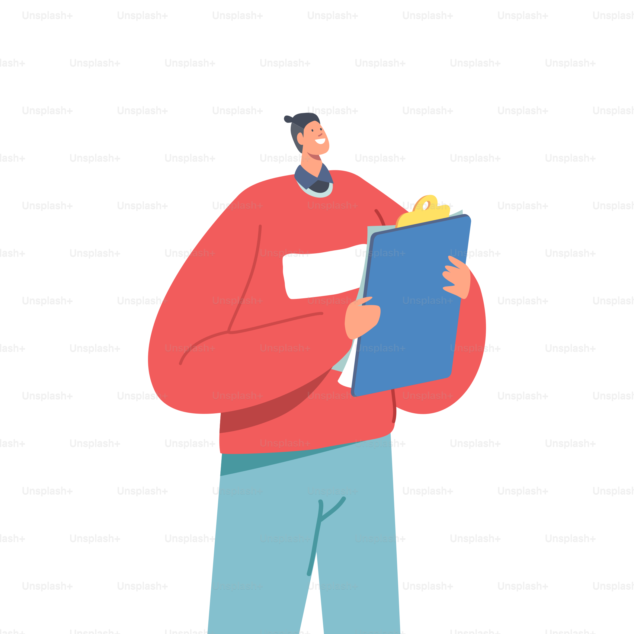 Adult Man Office Worker or Business Character Wearing Casual Clothes Holding Clip Board in Hands, Businessman, Shop Consultant Isolated on White Background. Cartoon People Vector Illustration