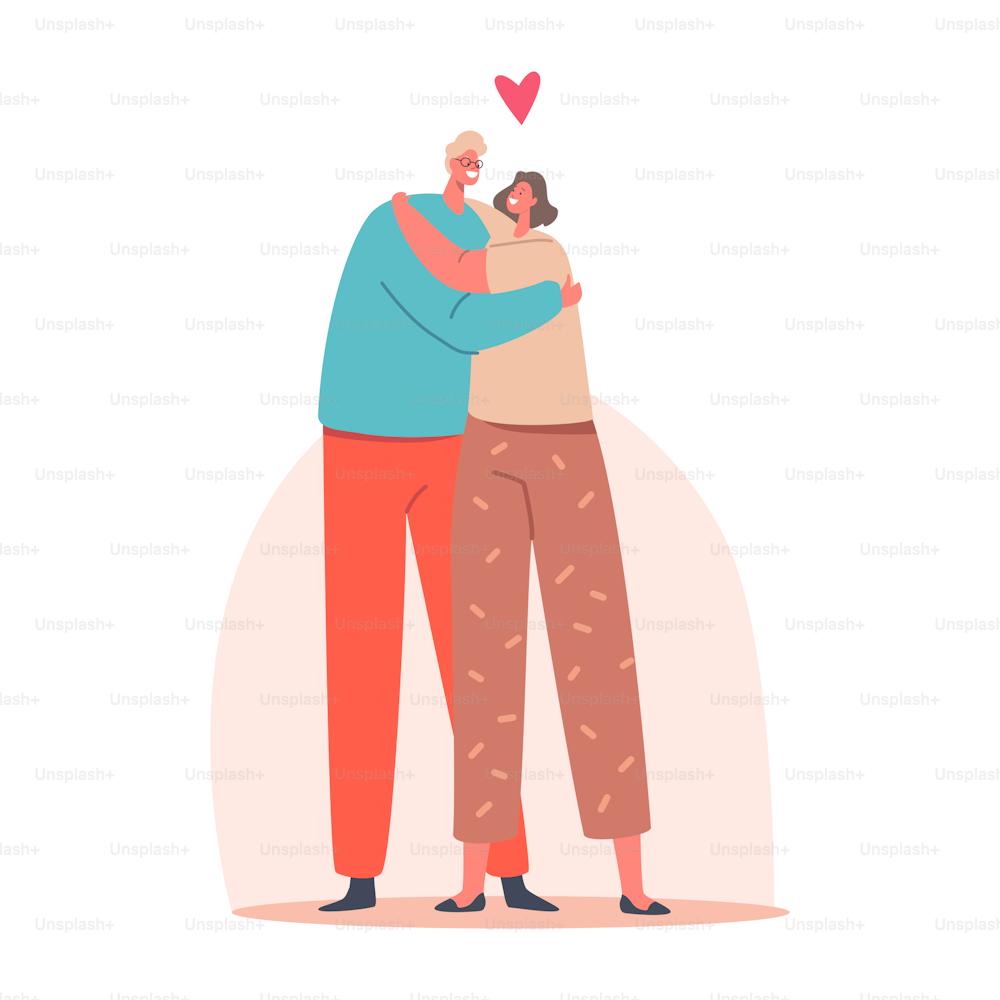 Loving Couple Man and Woman Holding Hands Hugging, Embracing. Happy Lover Relationship, Dating, Happy Lifestyle. Romantic Connection Feelings, Emotions, Romance or Love. Cartoon Vector Illustration