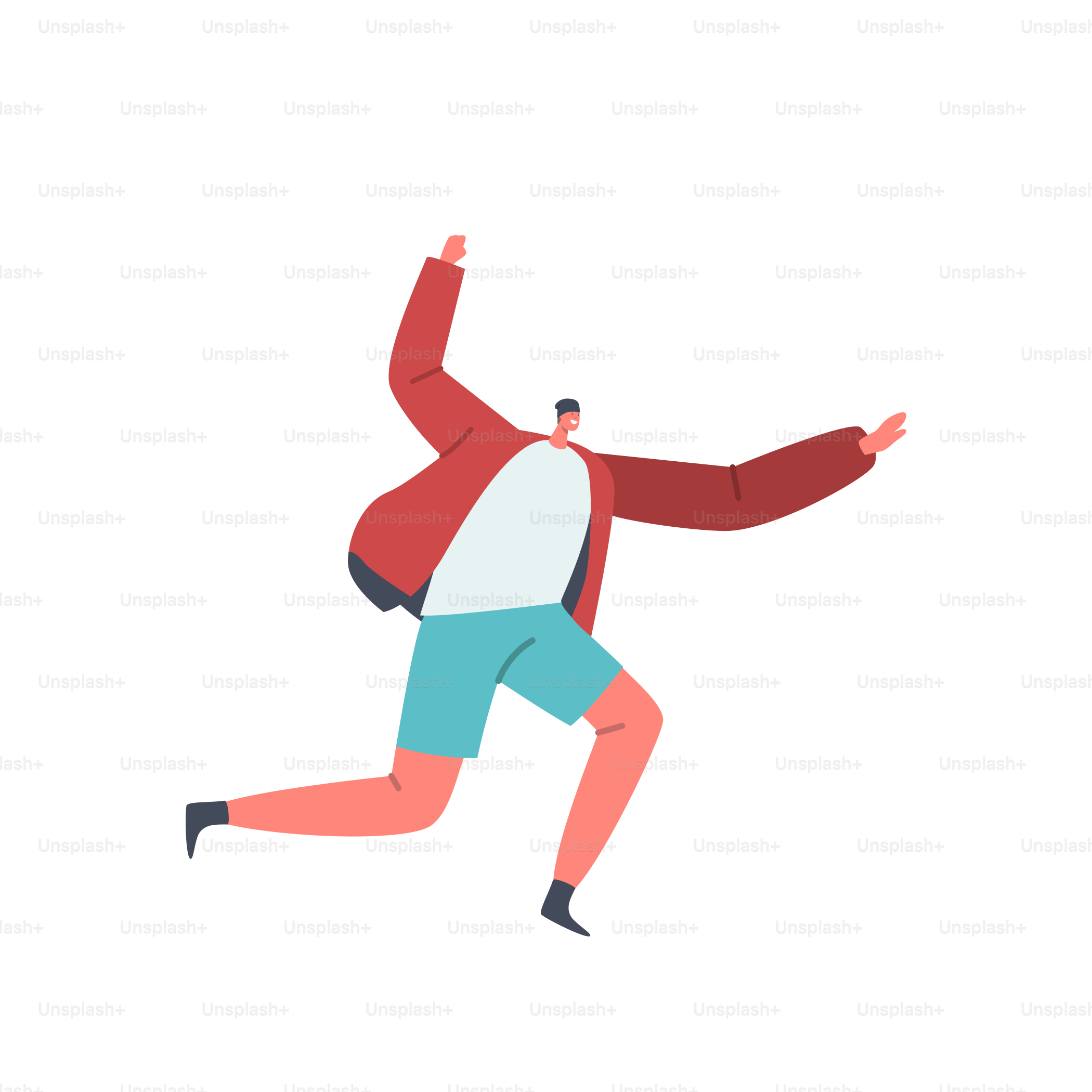 Male Character Jumping Isolated on White Background. Teenager Exercising Parkour Sport, Practice Extreme Activities, Flying in Air. Cheerful Dancer, Sportsman. Cartoon People Vector Illustration