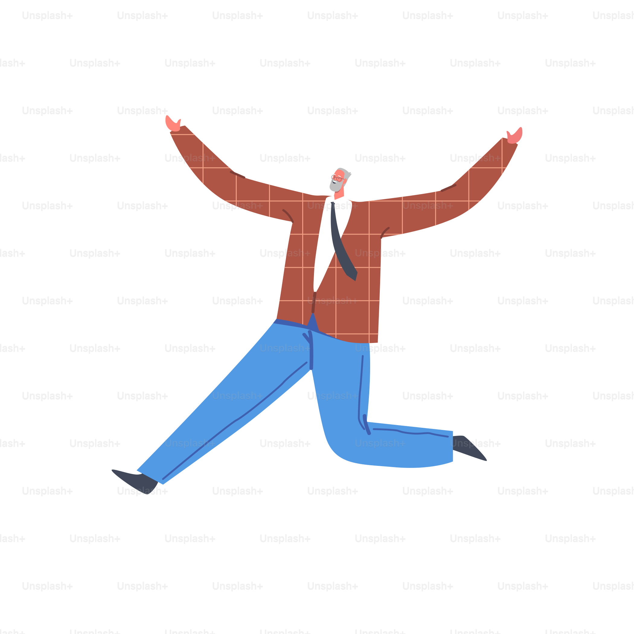 Happy Old Male Character Celebrate Success, Victory, Adult Businessman Bearded Man, Pensioner in Formal Clothes Jump, Waving Hands Isolated on White Background. Cartoon People Vector Illustration