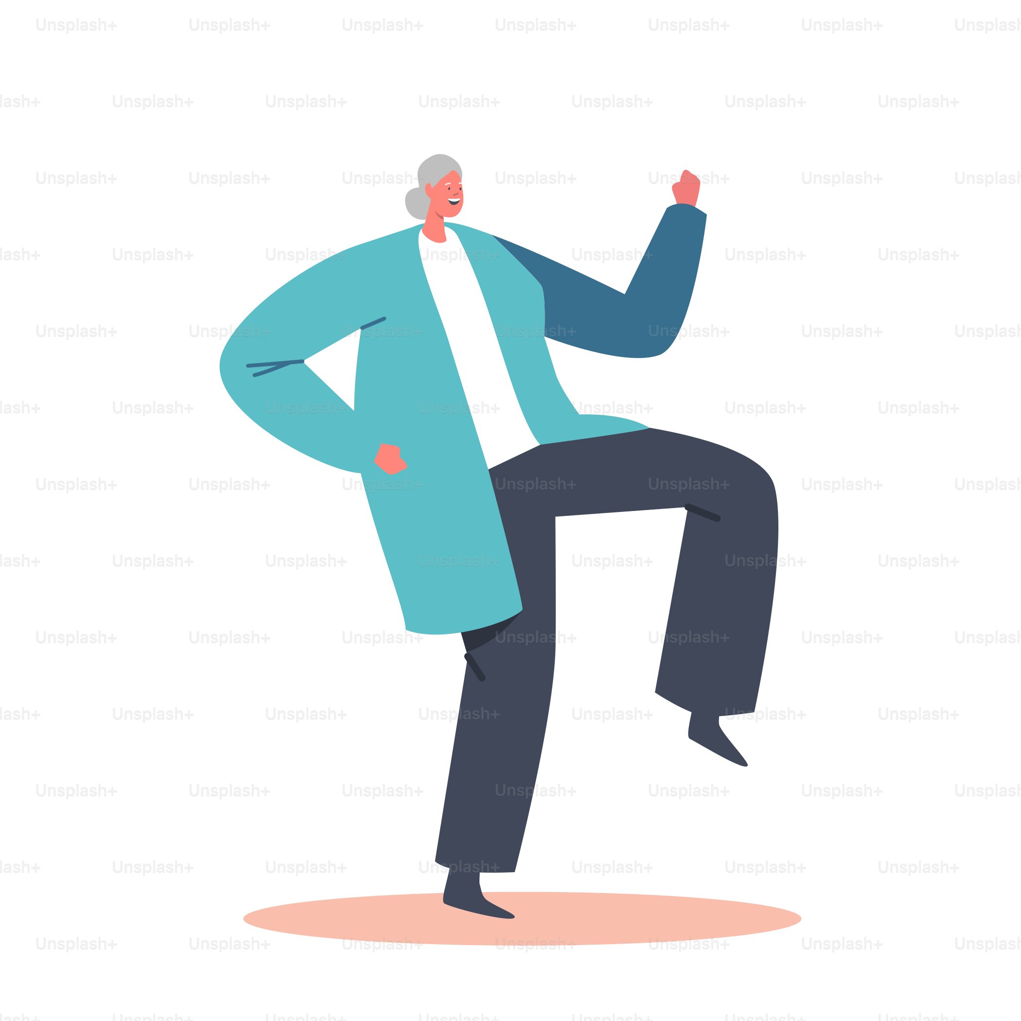 Cheerful Old Woman Character Dance Alone. Elderly People Leisure or Active Hobby Concept. Cheerful Senior Pensioner Dancing and Relaxing, Party Celebration, Success. Cartoon Vector Illustration