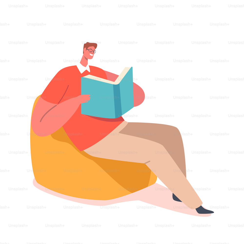 Man Reading Book Sitting in Armchair. Education or Reading Hobby Concept. College or University Student Prepare to Exam, Male Character Get Knowledge, Bookworm. Cartoon People Vector Illustration