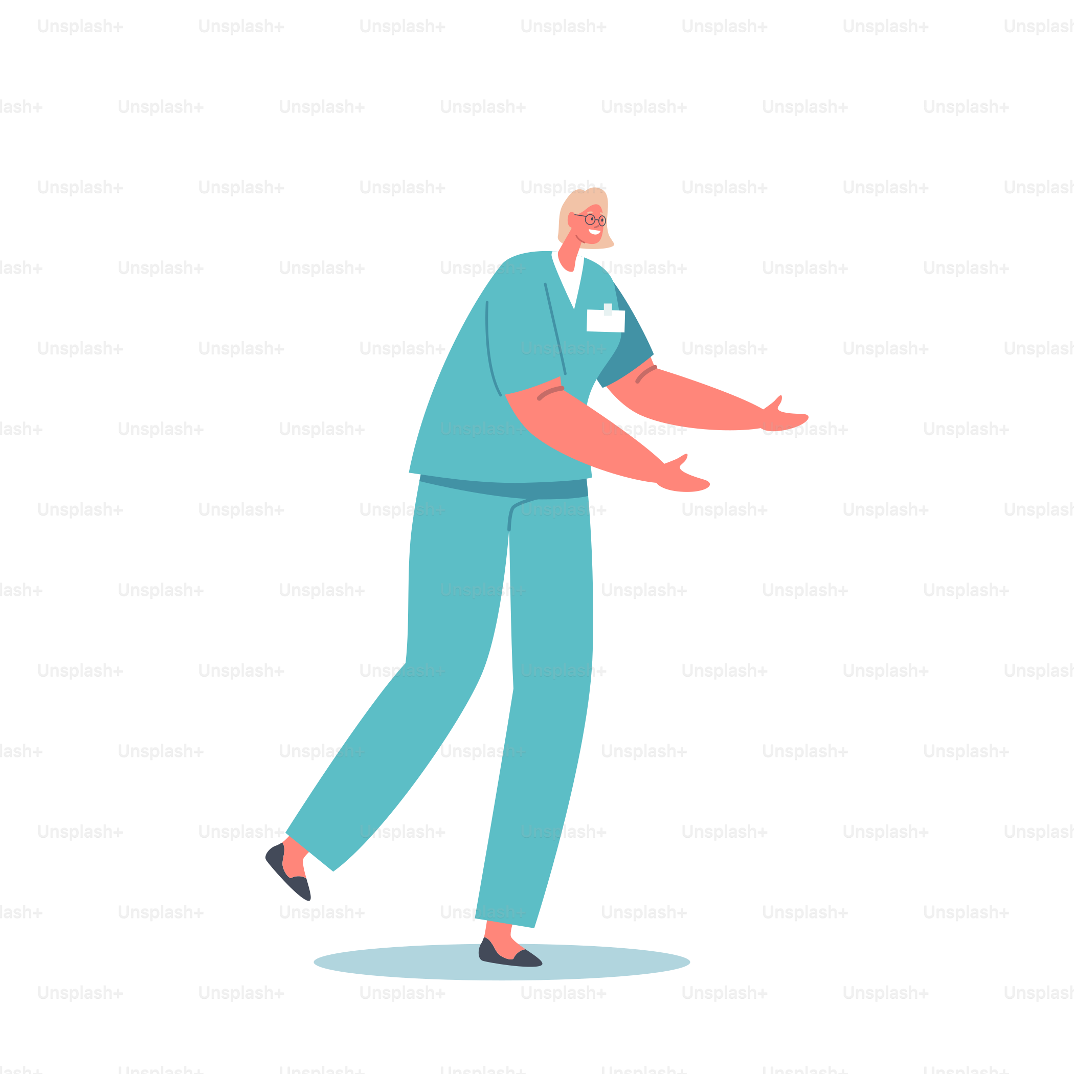 Medicine Profession, Occupation. Clinic or Hospital Healthcare Staff at Work. Doctor or Nurse Single Female Character in Medical Robe Rejoice Isolated on White Background. Cartoon Vector Illustration