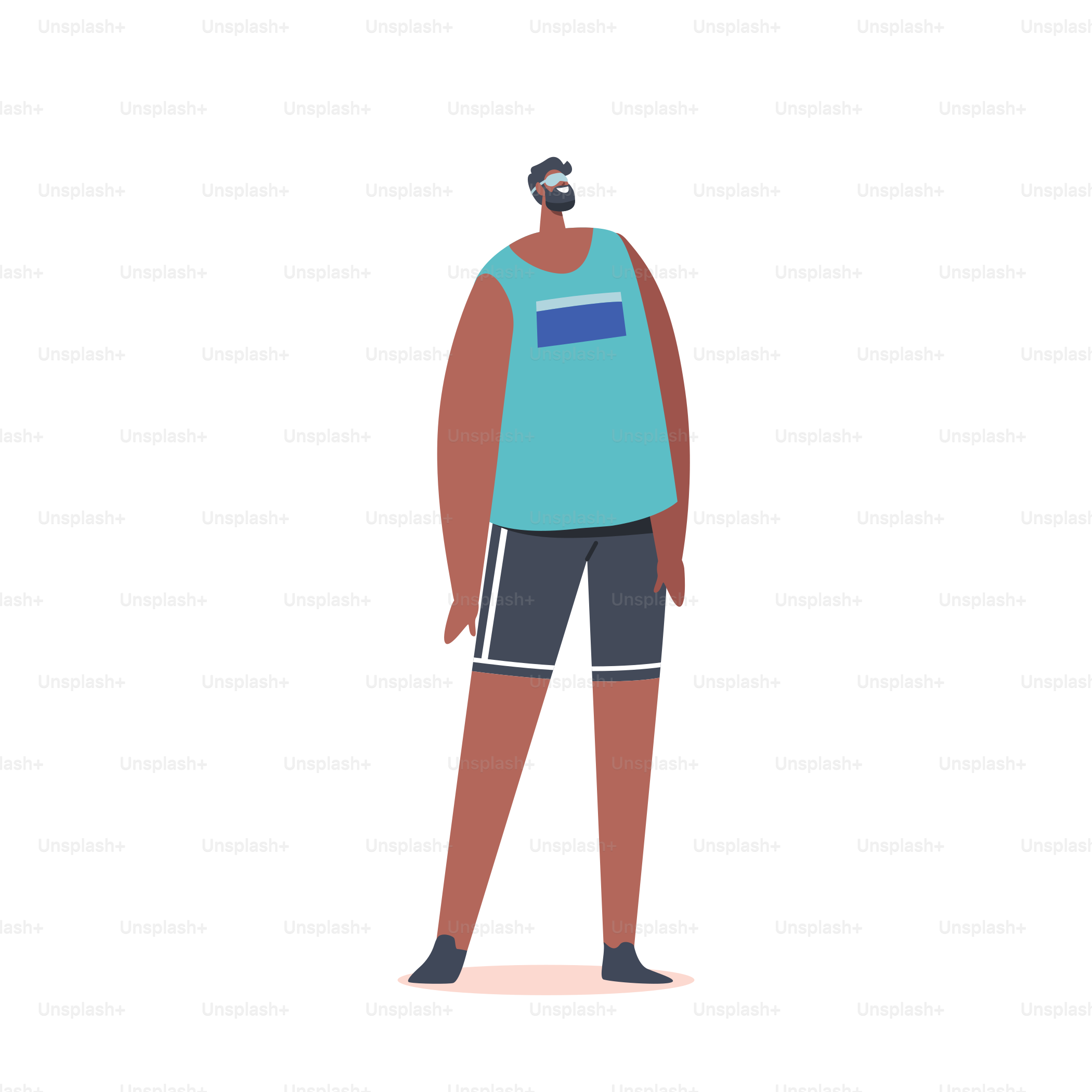 Atleta paralímpico ciego, deportista discapacitado de carácter que lleva uniforme aislado sobre fondo blanco, joven con lesiones corporales participa en competiciones deportivas. Ilustración vectorial de personas de dibujos animados