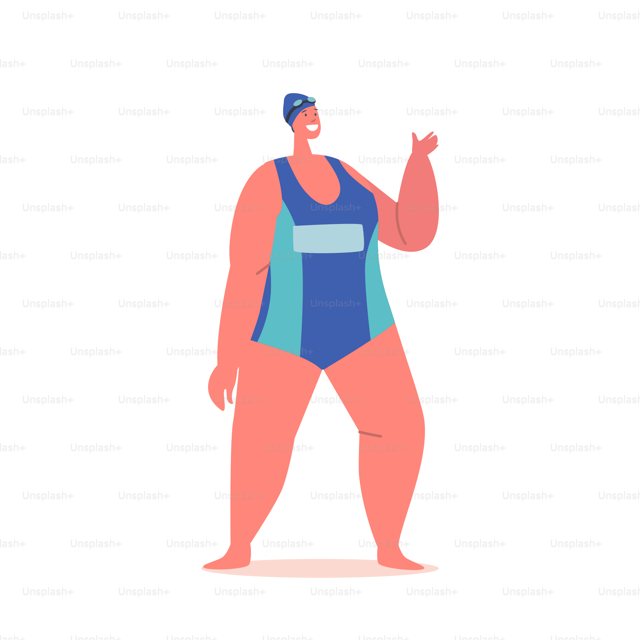 Paralympic Games Sport Competition Concept. Woman Swimmer with Down Syndrome, Disabled Sportswoman Character Wear Swim Suit and Hat Isolated on White Background. Cartoon People Vector Illustration