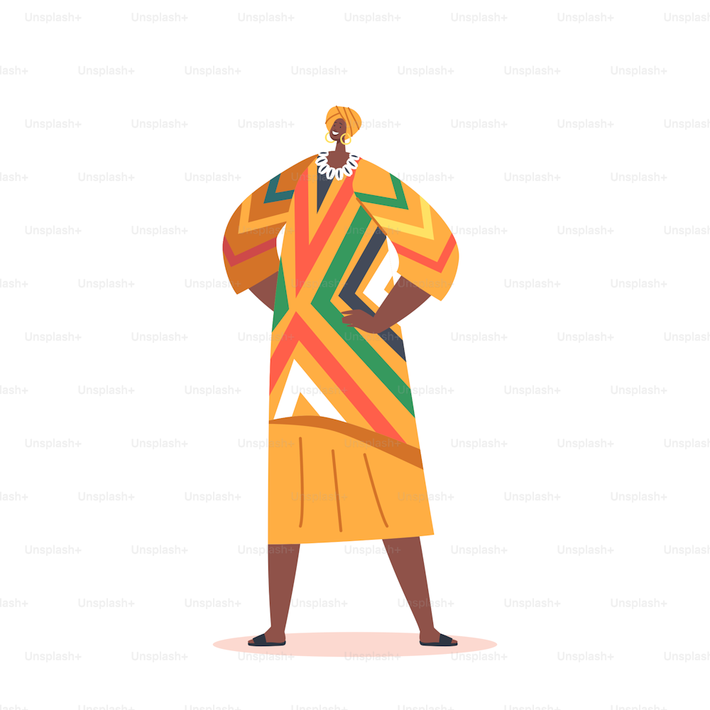 Les femmes africaines portent des vêtements traditionnels isolés sur fond blanc. Personnage féminin tribal porter un turban et une robe colorée, fille souriante à la peau foncée. Illustration vectorielle de personnes de dessins animés