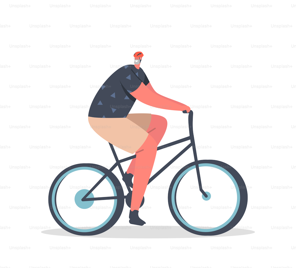 Cheerful Senior Man Riding Bicycle, Pensioner Active Lifestyle, Aged Male Character Extreme Activity, Senior Driving Fast on Bike, Walking in Park, Travel or Relax. Cartoon People Vector Illustration