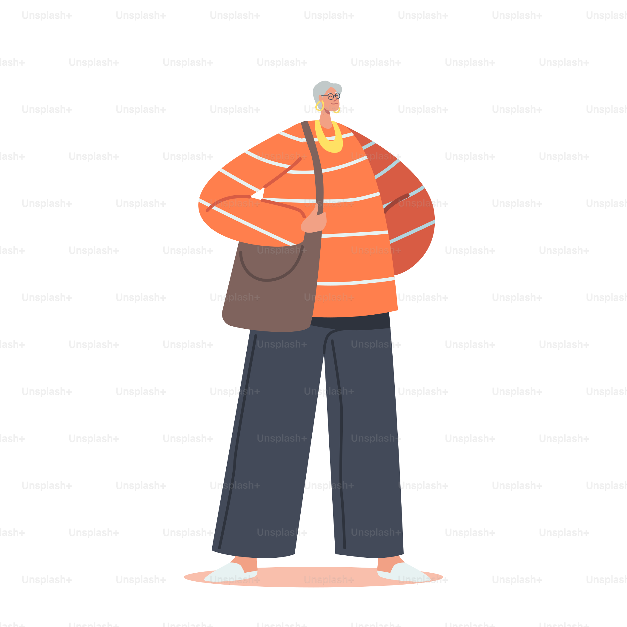 Elegant Aged Pensioner Woman Wear Fashioned Apparel and Accessories. Trendy Old Female Character in Fashionable Clothes, Isolated Stylish Senior Lady Fashionista. Cartoon People Vector Illustration