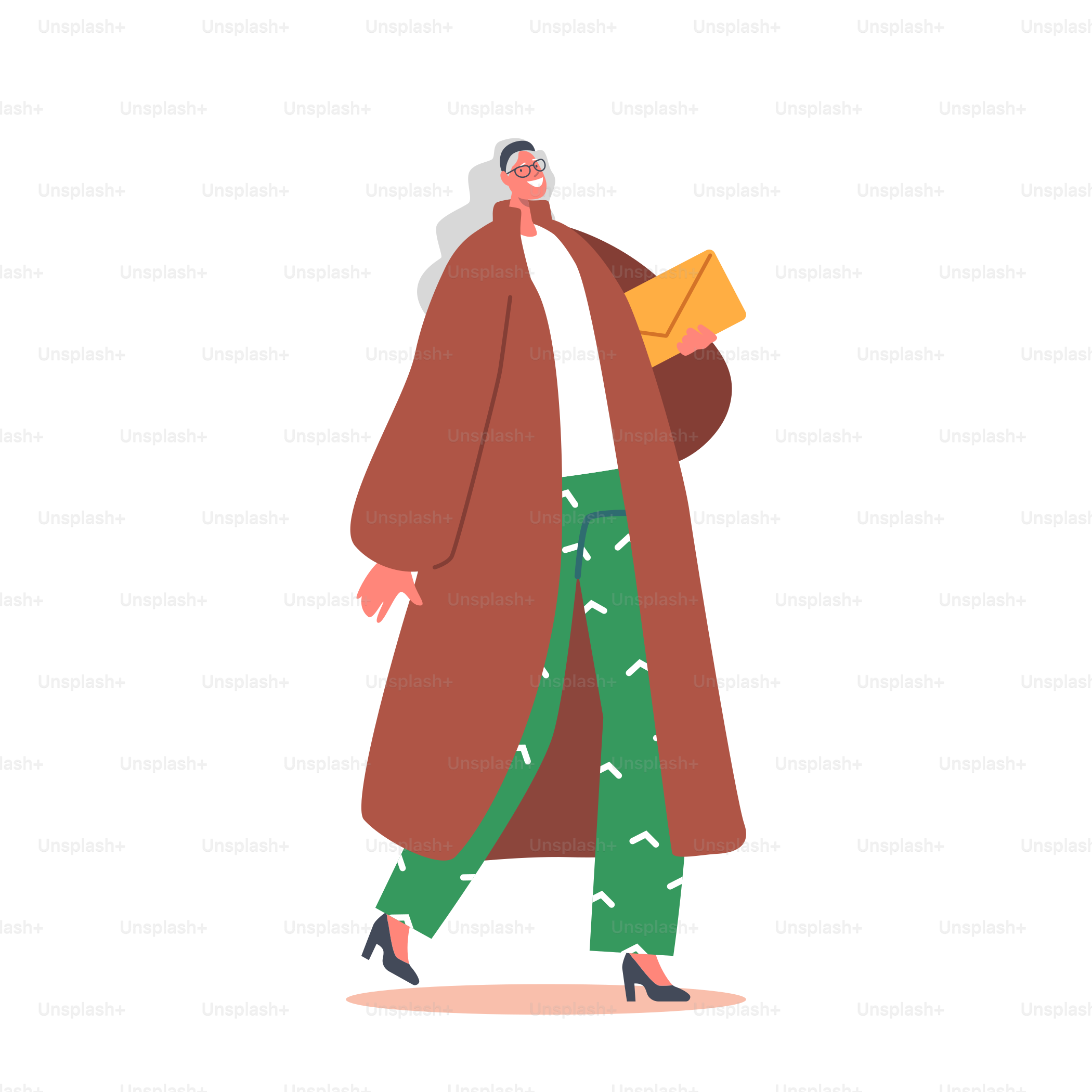 Old Trendy Grandmother in Elegant Clothes. Modern Elderly Lady Character Wear Fashionable Apparel Isolated on White Background. Stylish Senior Pensioner Walking. Cartoon People Vector Illustration