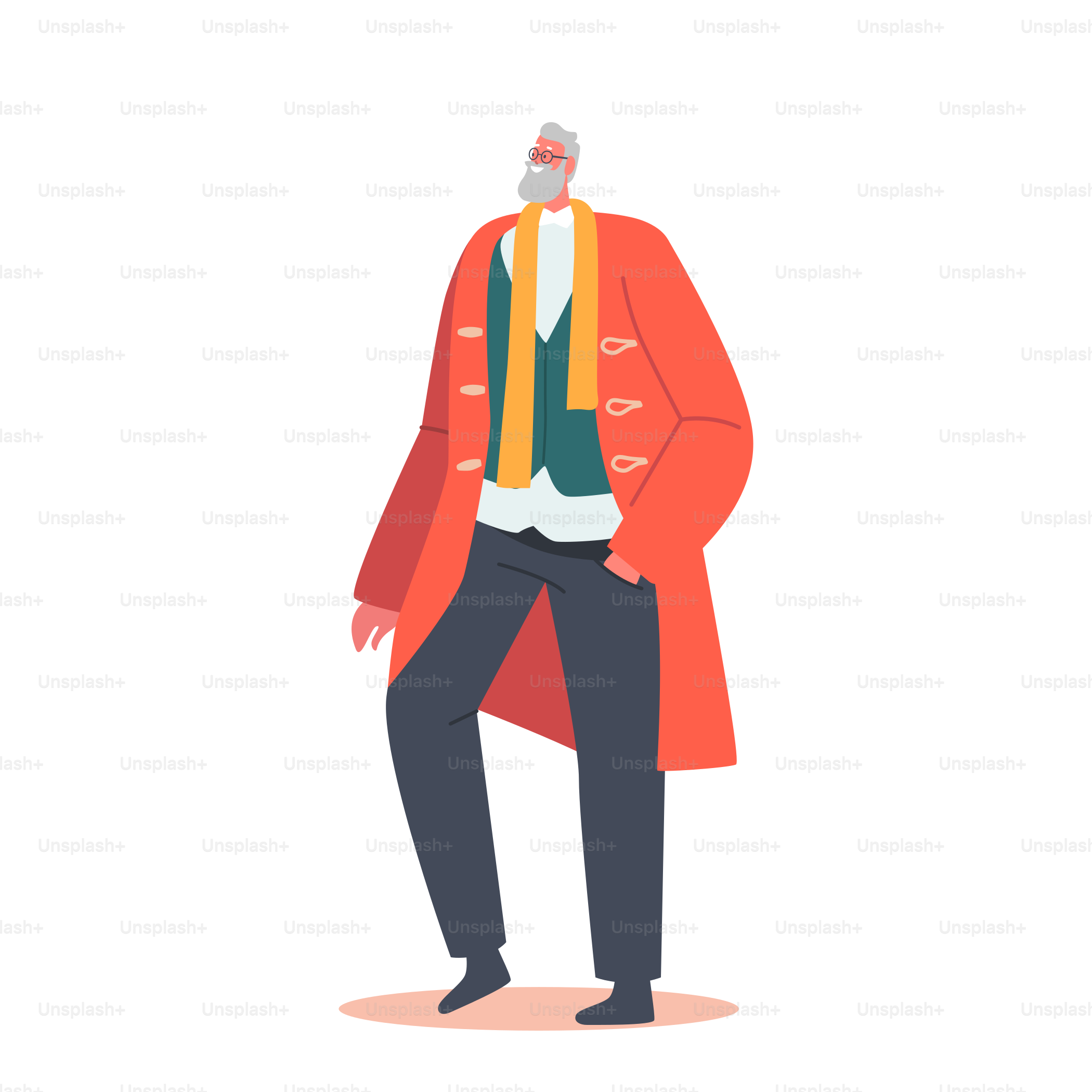 Trendy Mature Gentleman with Beard and Mustaches Wear Trendy Clothes. Stylish Male Character in Fashionable Coat, Pants, Vest and Shoes Isolated on White Background. Cartoon People Vector Illustration