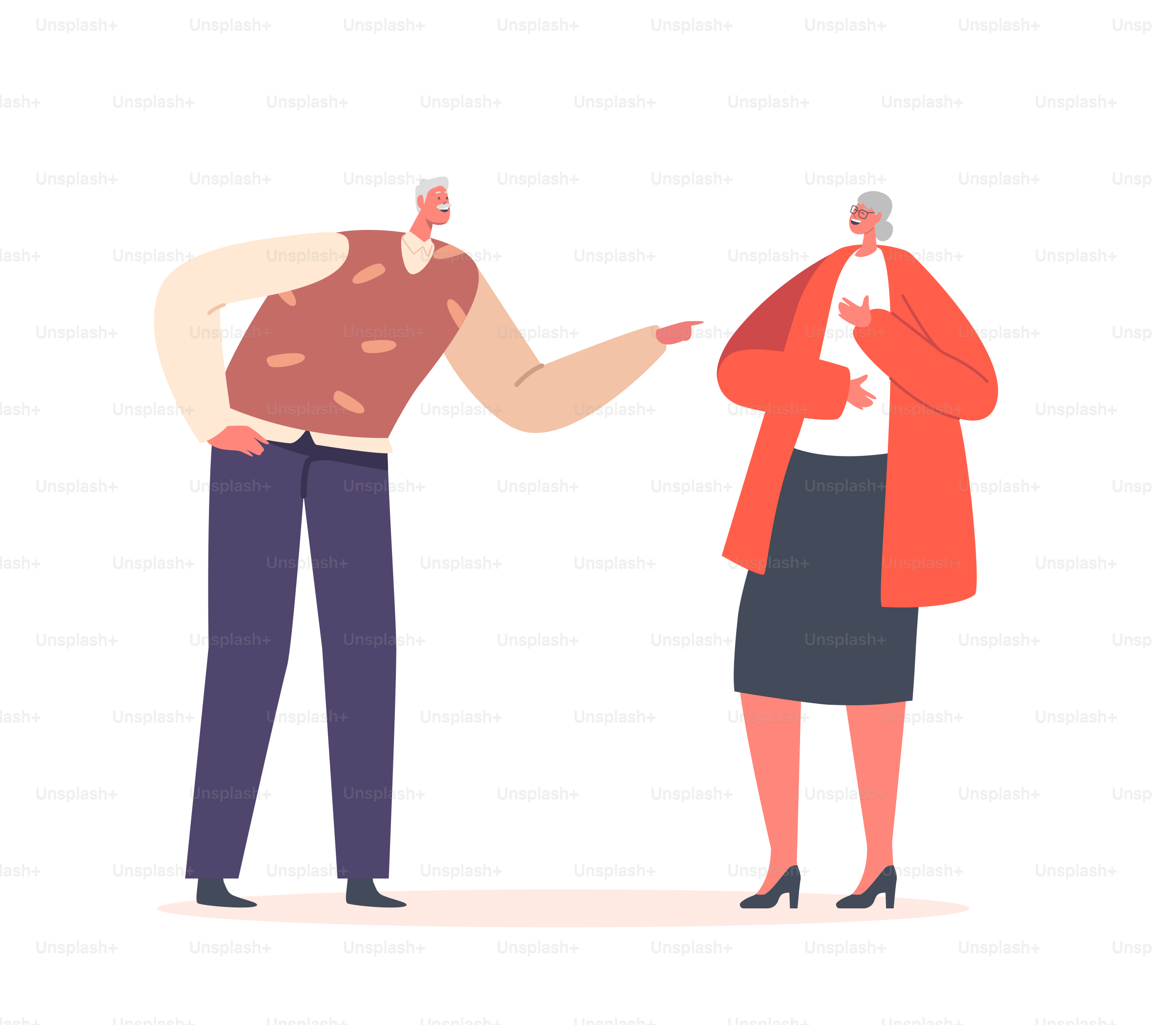 Senior Male and Female Characters Laughing at Something Funny Isolated on White Background. Old Man and Woman Crying of Laughter, Reaction on Joke, Positive Emotion. Cartoon People Vector Illustration