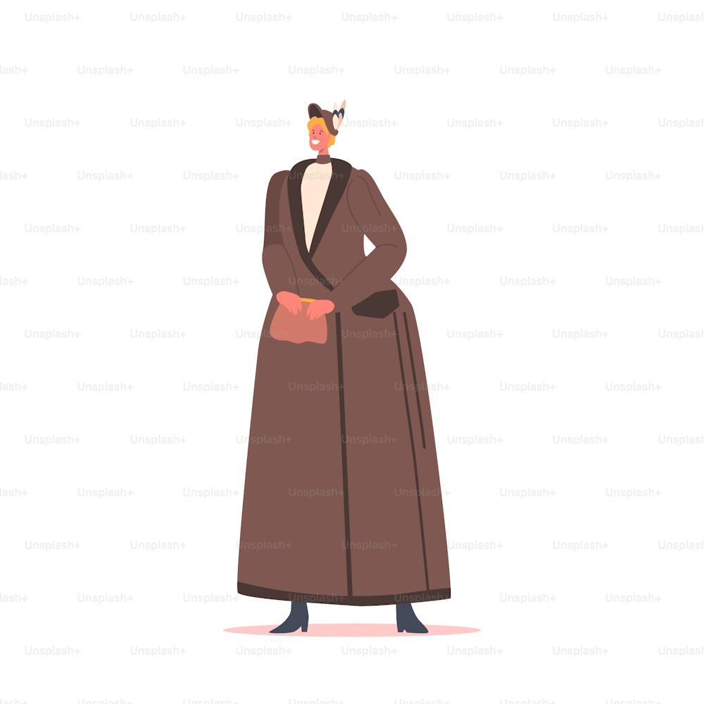 Hübsche Vintage-Frau, schöne Dame aus dem 19. Jahrhundert tragen elegantes Kleid und Hut isoliert auf weißem Hintergrund. Viktorianische weibliche Figur führt europäische Retro-Mode auf. Cartoon Menschen Vektor Illustration