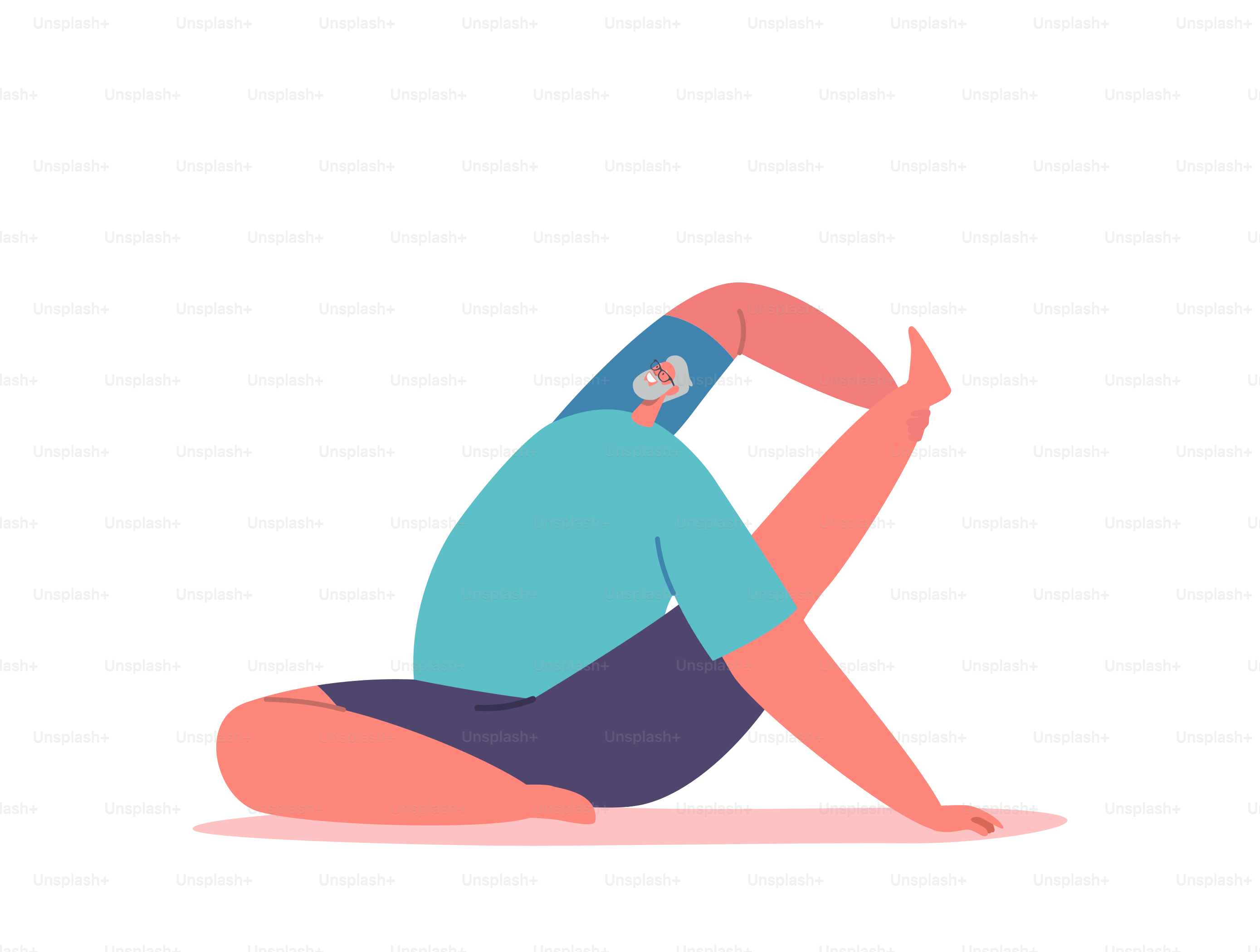 Elderly Male Character Sitting on Floor in Yoga Asana Pose Isolated on White Background. Old Man Wearing Sports Wear Training, Doing Practice, Active Healthy Life. Cartoon People Vector Illustration