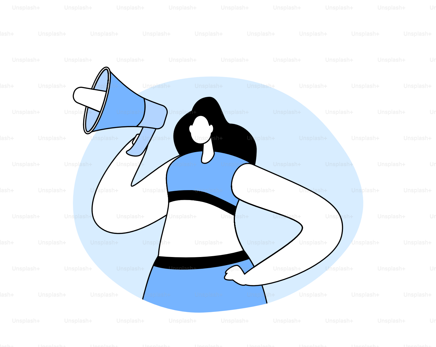 Femme pom-pom girl en uniforme crie sur le haut-parleur du stade de l’école lors d’un événement sportif ou d’une compétition. Étudiantes-filles Soutien au caractère sportives à l’université. Illustration vectorielle de bande dessinée