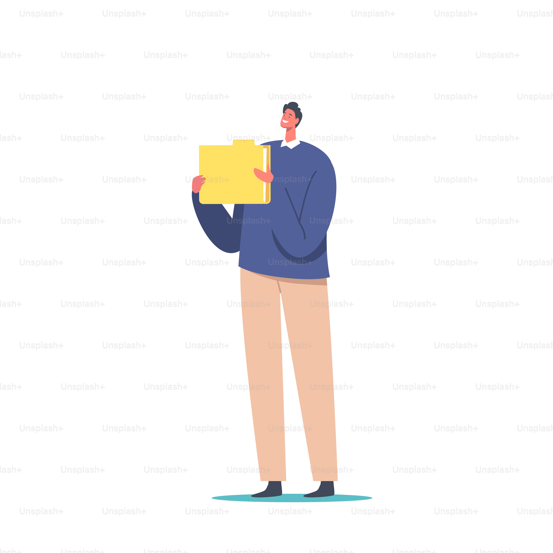 Male Character with File Folder Isolated on White Background. Manager, Office Employee, Businessman with Archive, Information Data, Important Confident Documents. Cartoon Vector Illustration