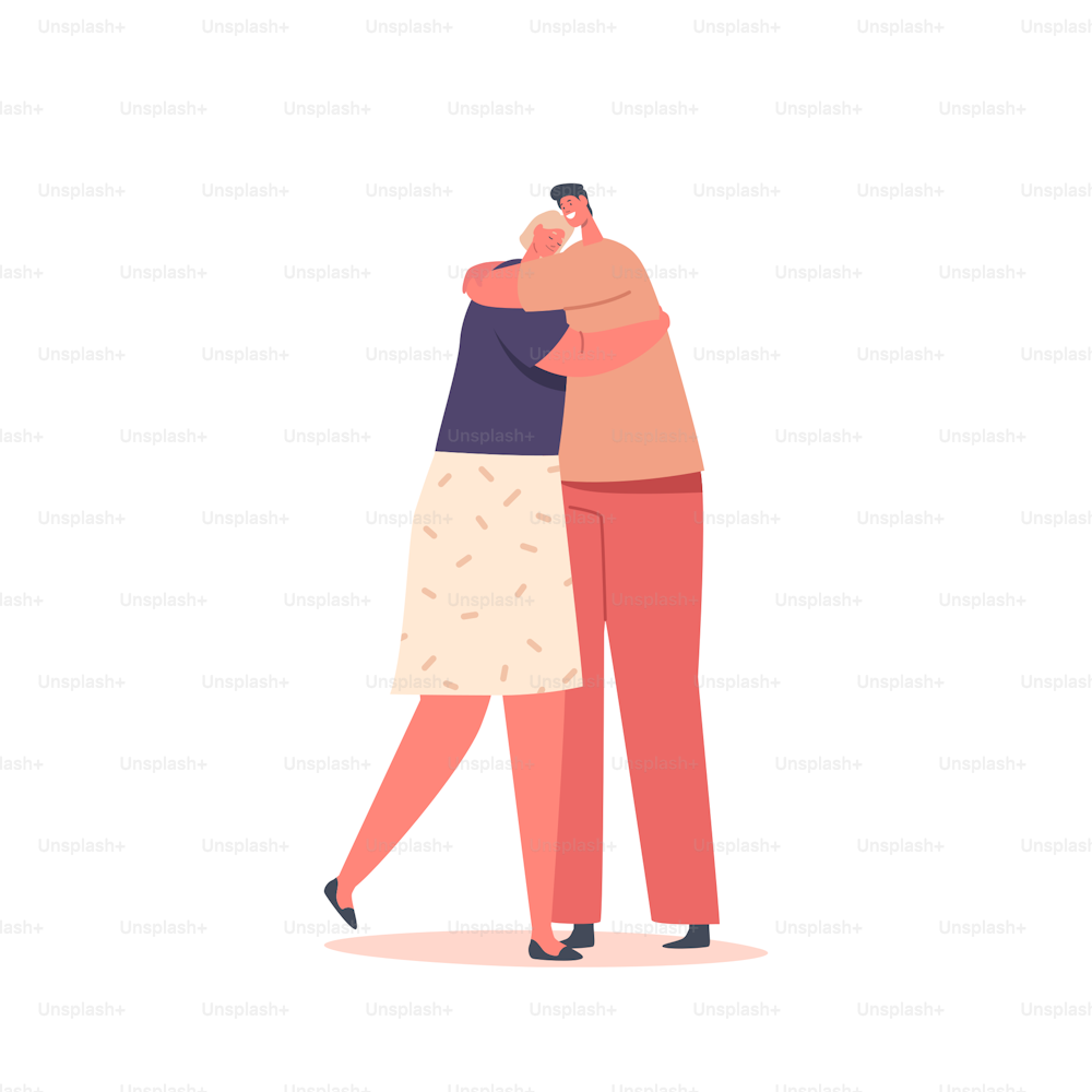 Happy Lovers Dating, Love Feelings, Romance Emotions. Male and Female Characters Hugging. Loving Couple Strong Family, Romantic Relations. Man and Woman Embrace. Cartoon People Vector Illustration