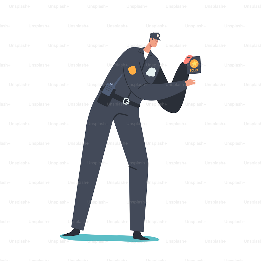 Police Officer with Document Isolated on White Background. Policeman or Cop Character Wear Uniform Defend Law, Security, Professional Guard, Patrol Personage Work. Cartoon People Vector Illustration