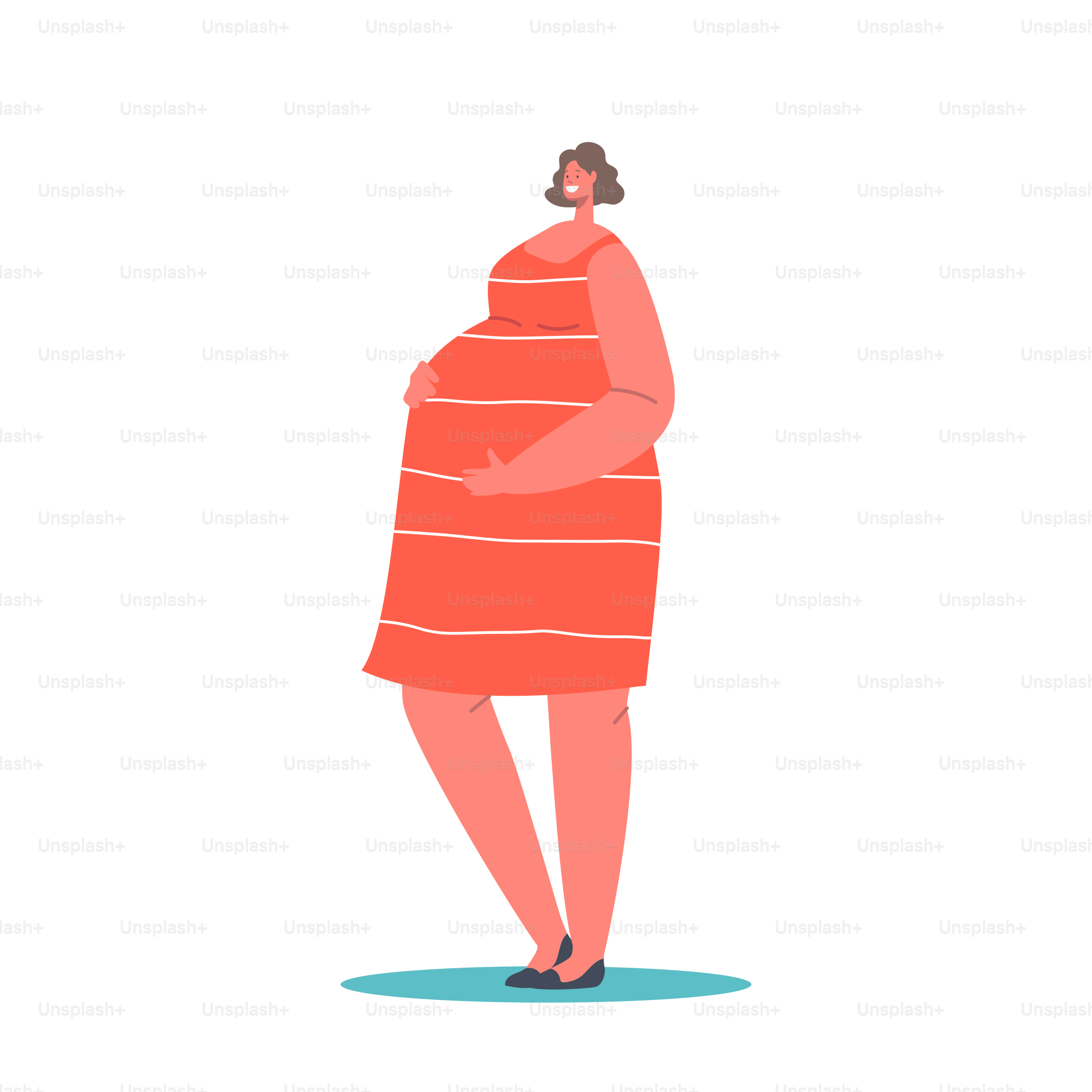 Belle femme enceinte, concept de grossesse et de maternité. Jeune mère tient son ventre isolé sur fond blanc. Personnage féminin heureux préparez-vous à la maternité. Illustration vectorielle des personnages de dessin animé