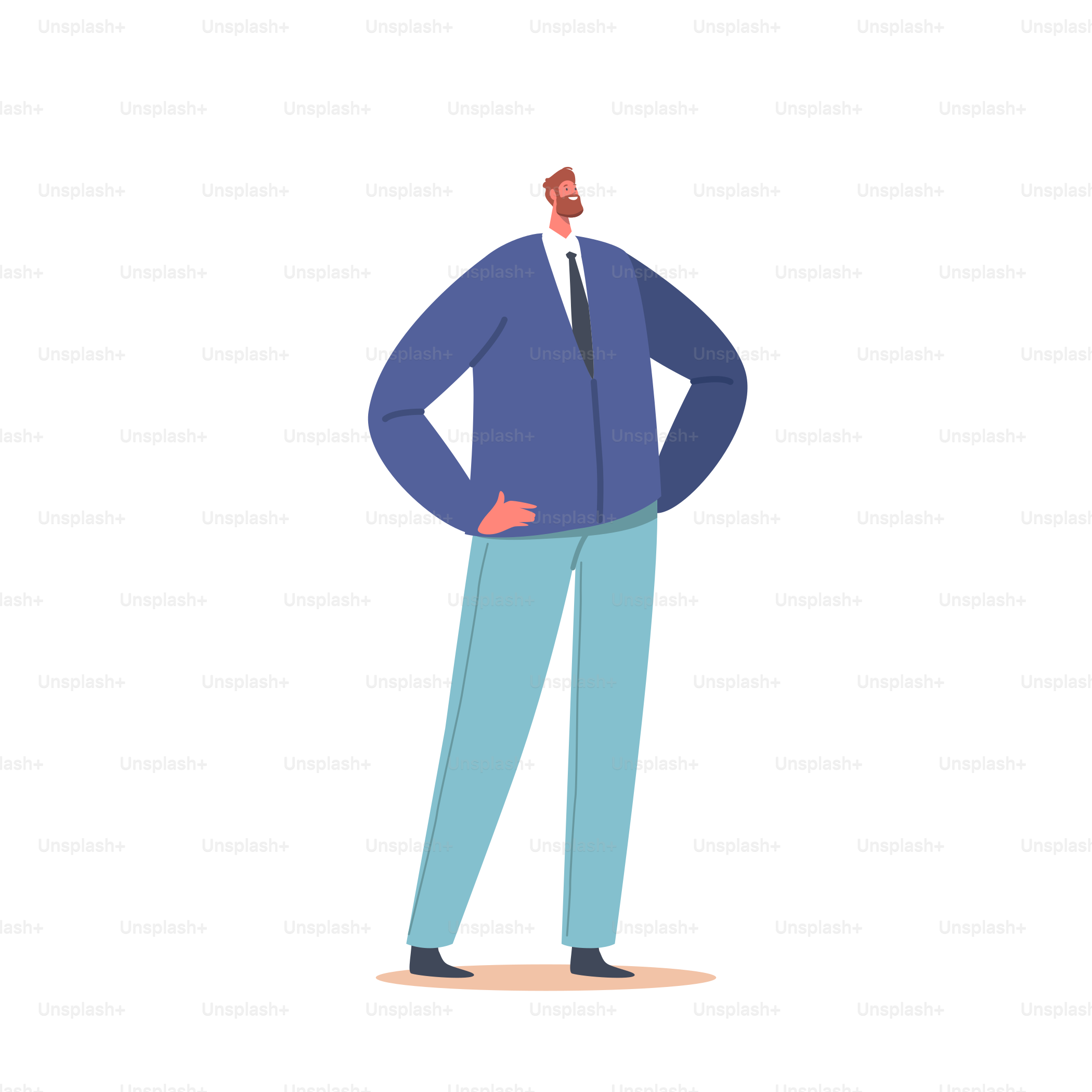 Male Character in Formal Suit, Business Man Wear Blue Blazer and Trousers Isolated on White Background. Single Mature Fashioned Bearded Person in Modern Clothes. Cartoon People Vector Illustration