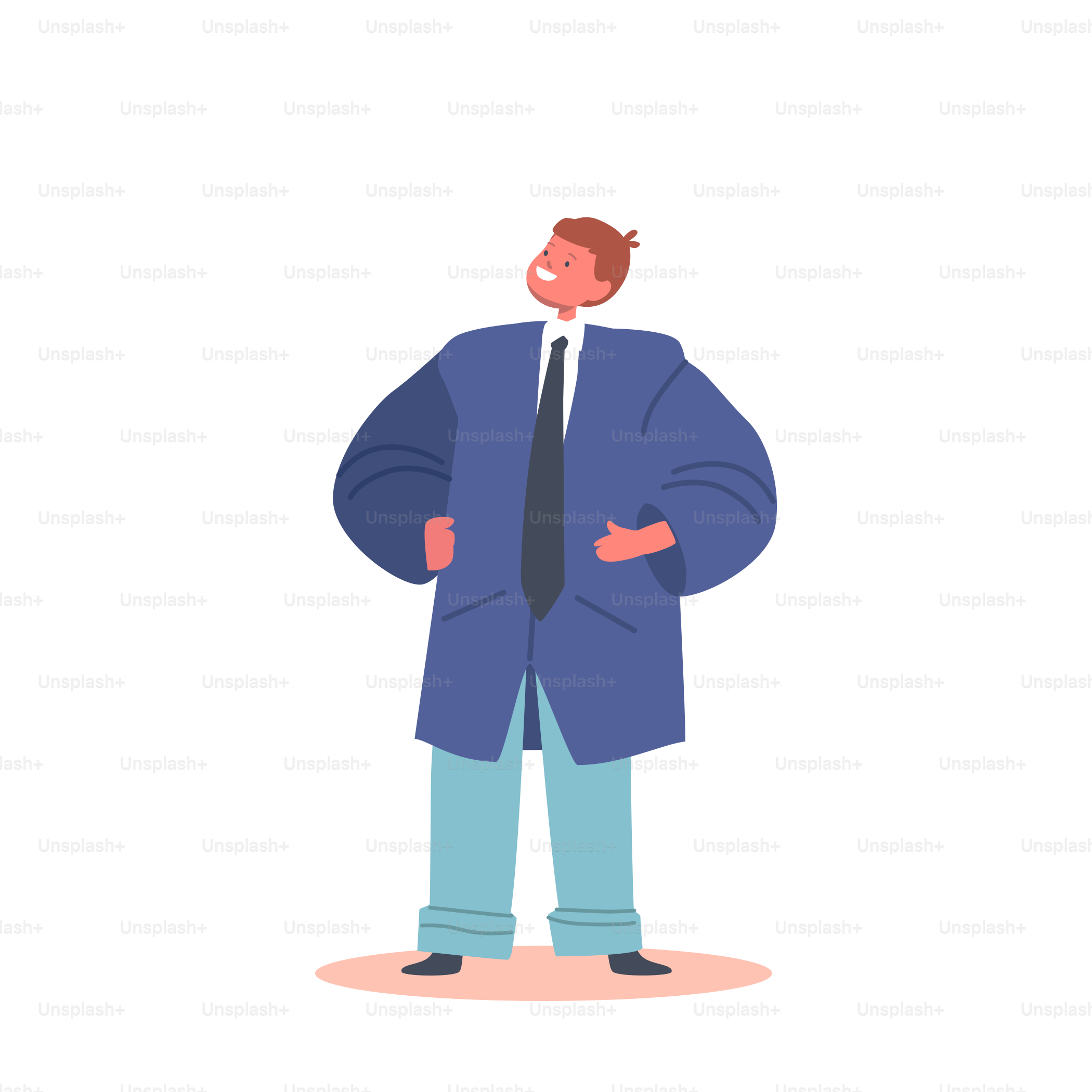 Little Boy Character In Clothes of Adult Man Dreaming To Be Successful Modern Businessman. Child Imagination, Son Dream to be like a Father Isolated on White Background. Cartoon Vector Illustration