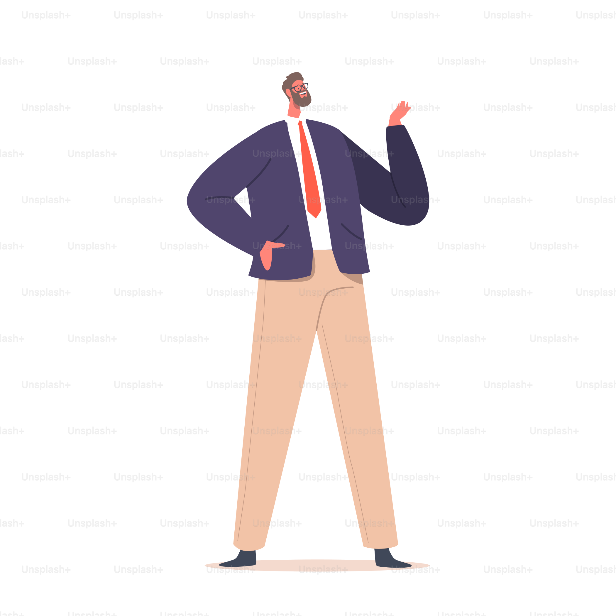 Male Character in Formal Suit, Business Man or Politician Wear Blazer and Trousers Speaking and Gesturing Isolated on White Background. Fashioned Bearded Person. Cartoon People Vector Illustration