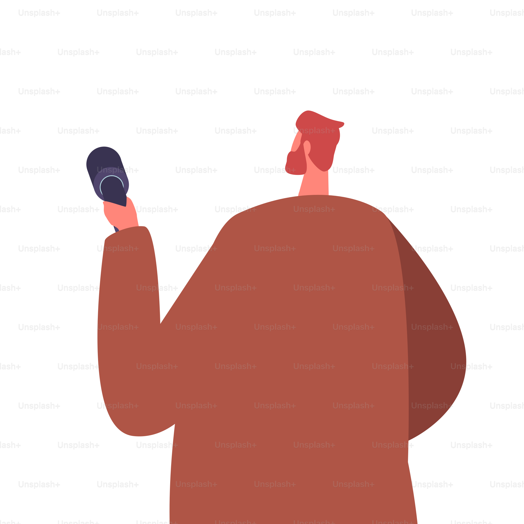 Male Character with Microphone Rear View. Journalist Interviewing, Visiting Press Conference or Briefing for Live News Reportage Isolated on White Background. Cartoon People Vector Illustration