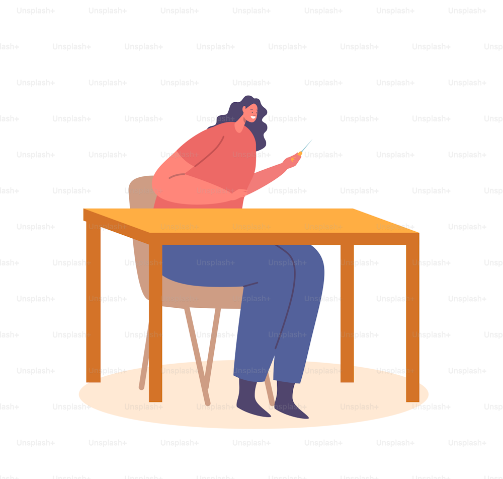 Woman with Awl in Hands Sitting at Workplace Desk Isolated on White Background. Female Character Diy Hobby, Shoemaker Sewing Footgear. Cobbler Artisan with Tool. Cartoon People Vector Illustration