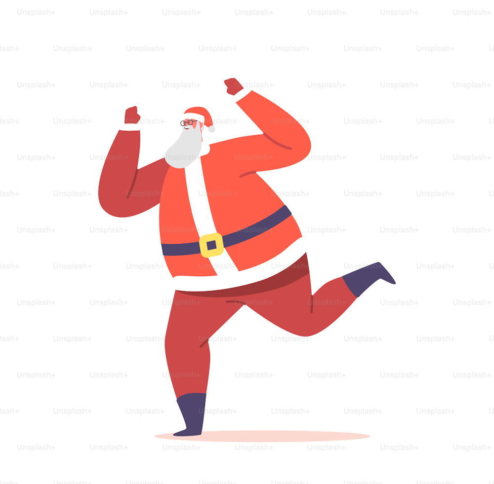 New Year Disco. Santa Claus in Red Traditional Costume Dancing Activity. Cool Christmas Character Performing Modern Dance at Night Club Party or Xmas Celebration Event. Cartoon Vector Illustration