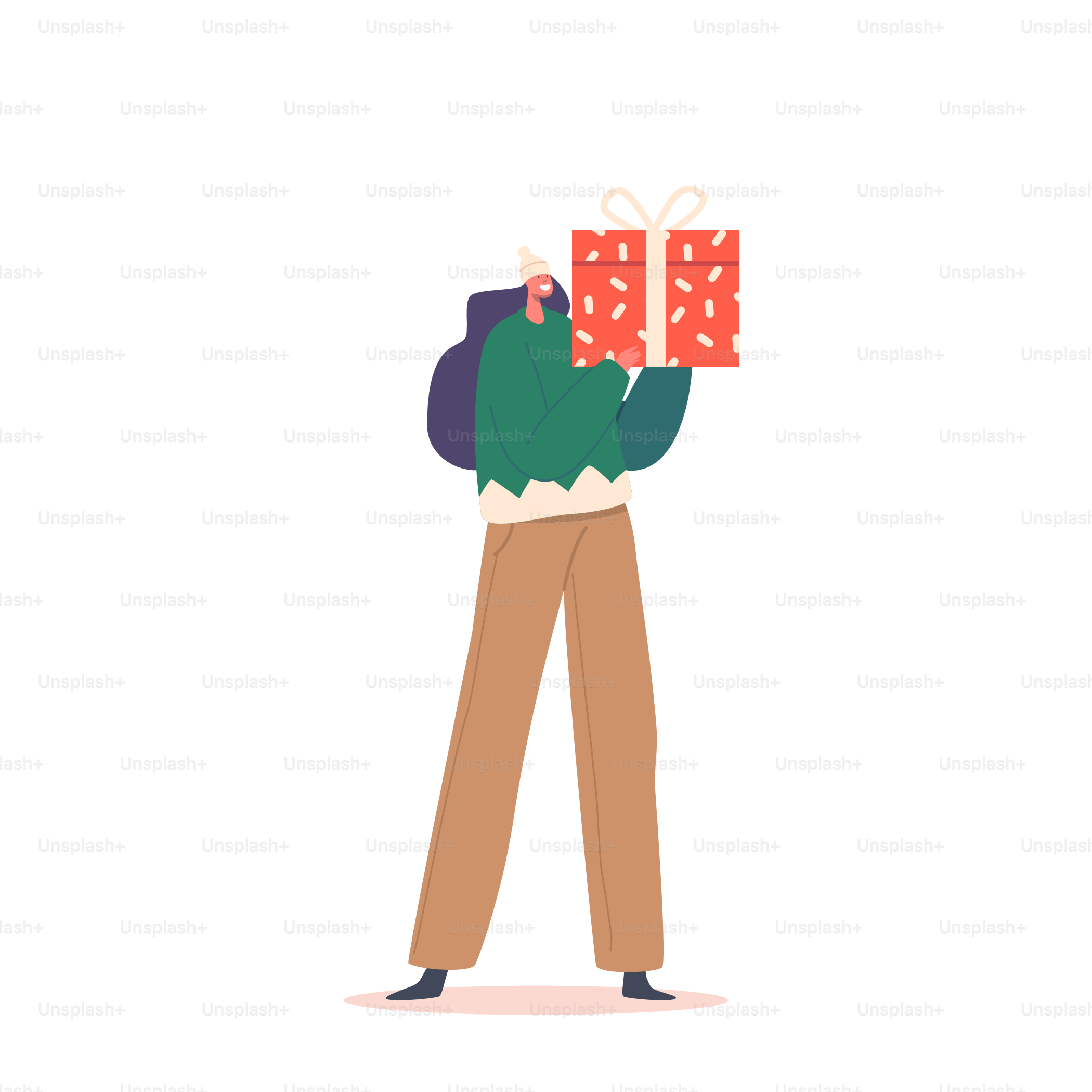 Boîte cadeau de la fille qui tient la bonne enfant. Personnage féminin de taille entière tenant un cadeau pour les fêtes, événement festif : anniversaire, Noël, Nouvel An, Saint-Valentin ou célébration d’anniversaire. Illustration vectorielle de bande dessinée