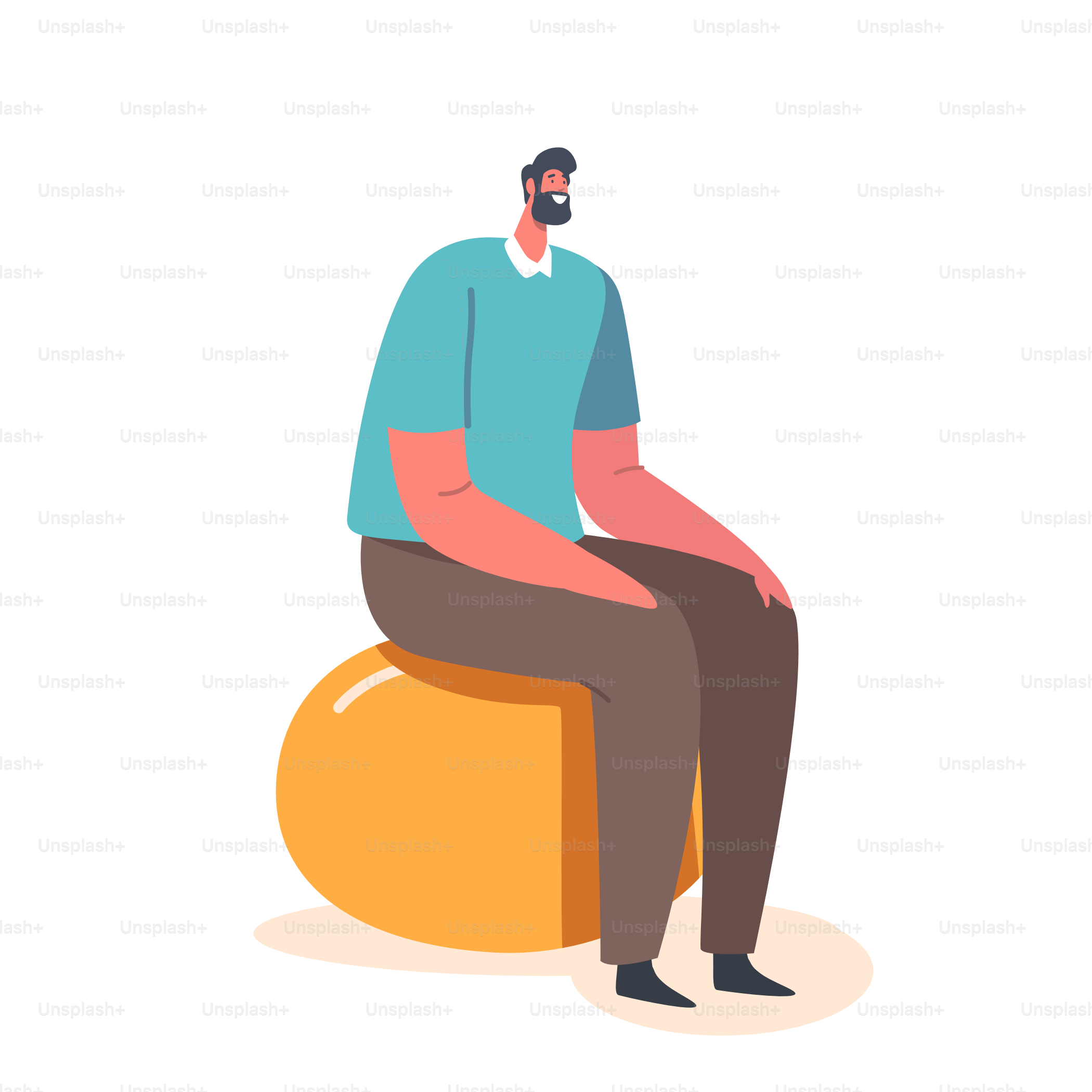 Hombre adulto sentado sobre un enorme huevo pintado, aislado sobre fondo blanco. Concepto de celebración de las vacaciones de Pascua. Personaje masculino con huevo decorado Prepárate para el evento. Ilustración vectorial de personas de dibujos animados