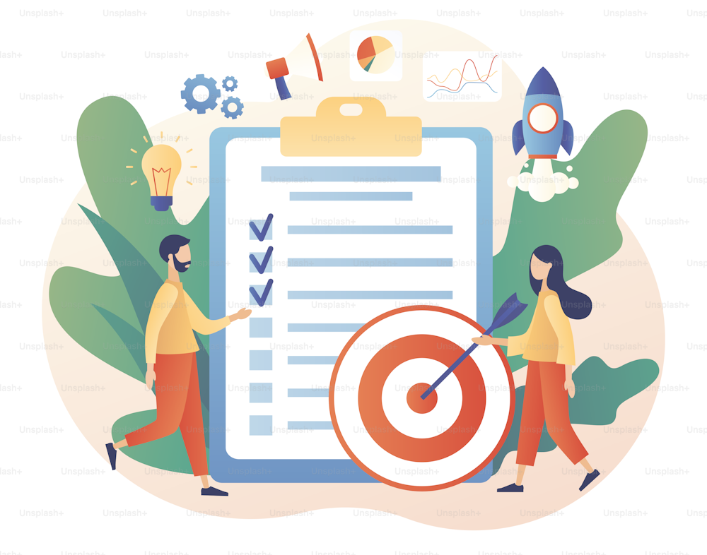 Project management. Successful strategy, motivation and leadership. Marketing analysis and development. Modern flat cartoon style. Vector illustration